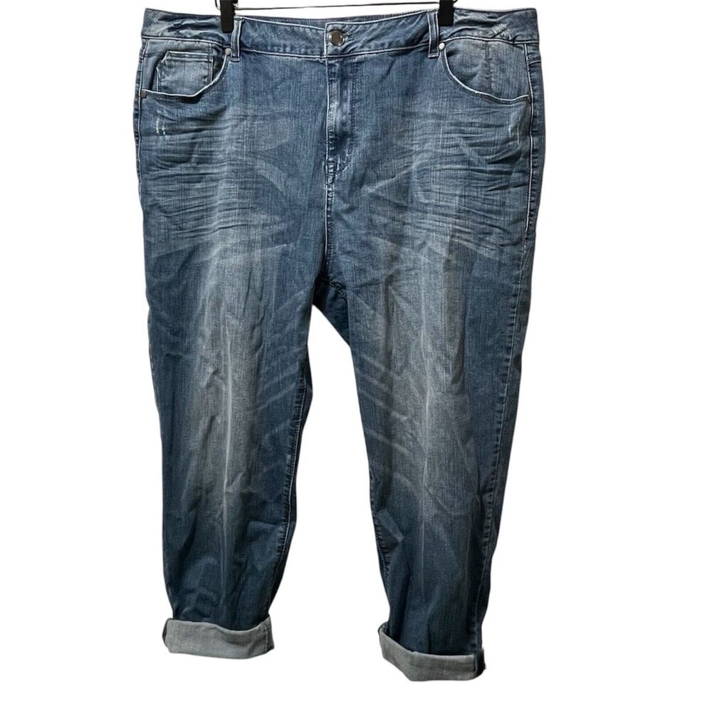 Avenue Boyfriend Jeans Womens 20 Whisker Wash Stretch Denim Roll Cuff 25 Inseam